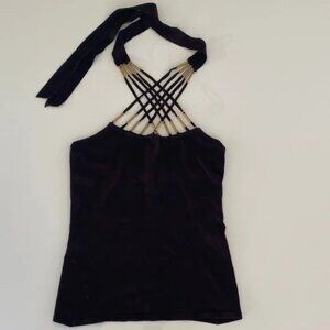 Vintage Y2K Cache Gold Hardware Lattice Halter Top S